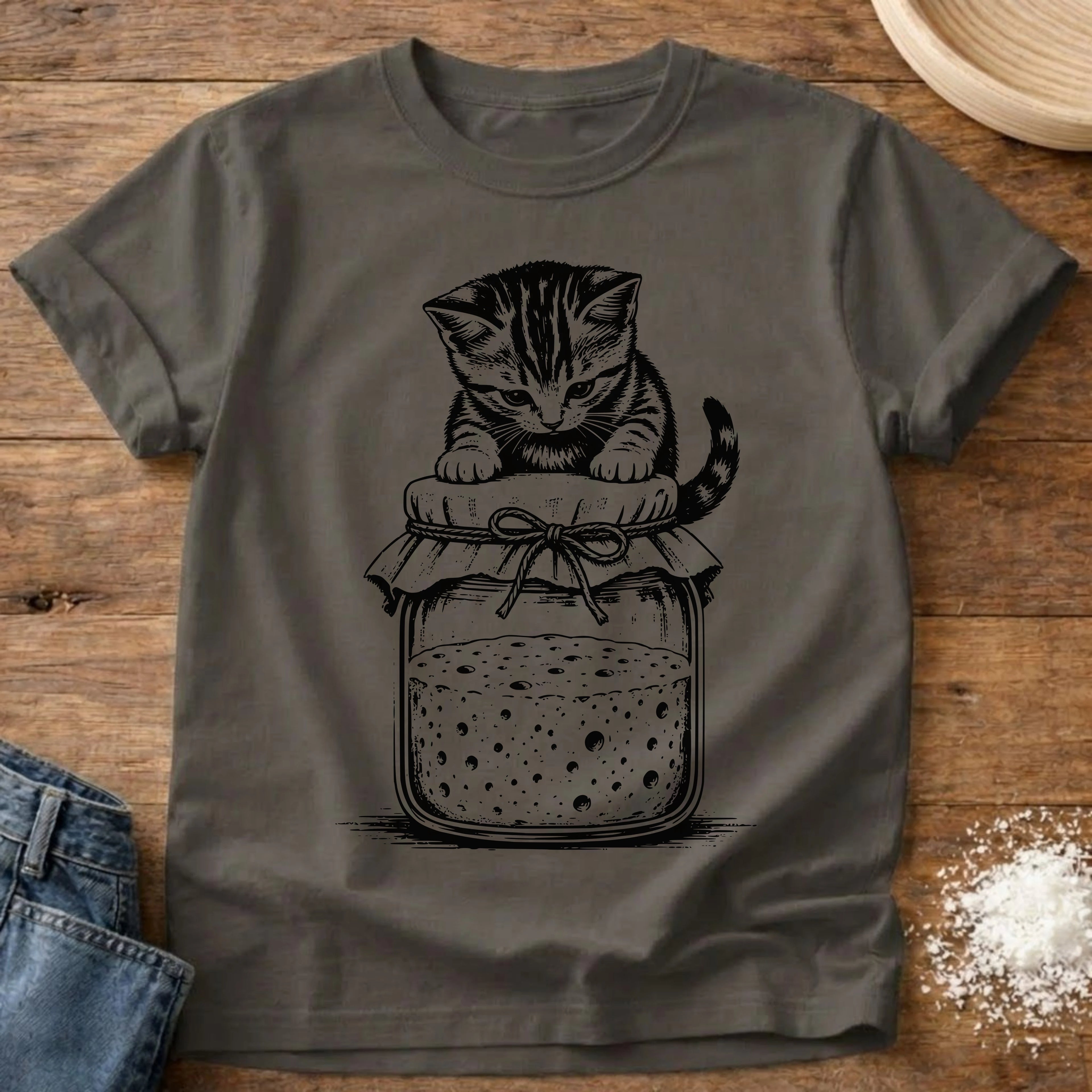 Knead More Fun Mischief Kitten t-shirt in Pepper
