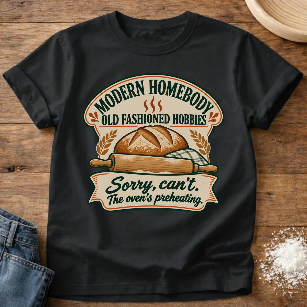 Knead More Fun Modern Homebody bread baking t-shirt in Black