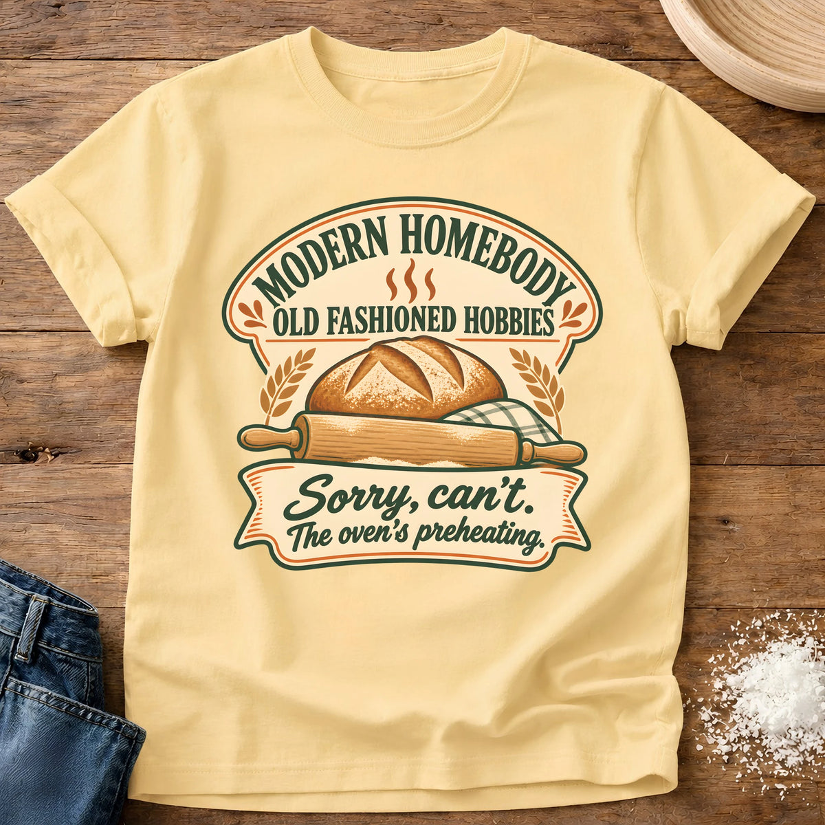 Knead More Fun Modern Homebody bread baking t-shirt in Butter