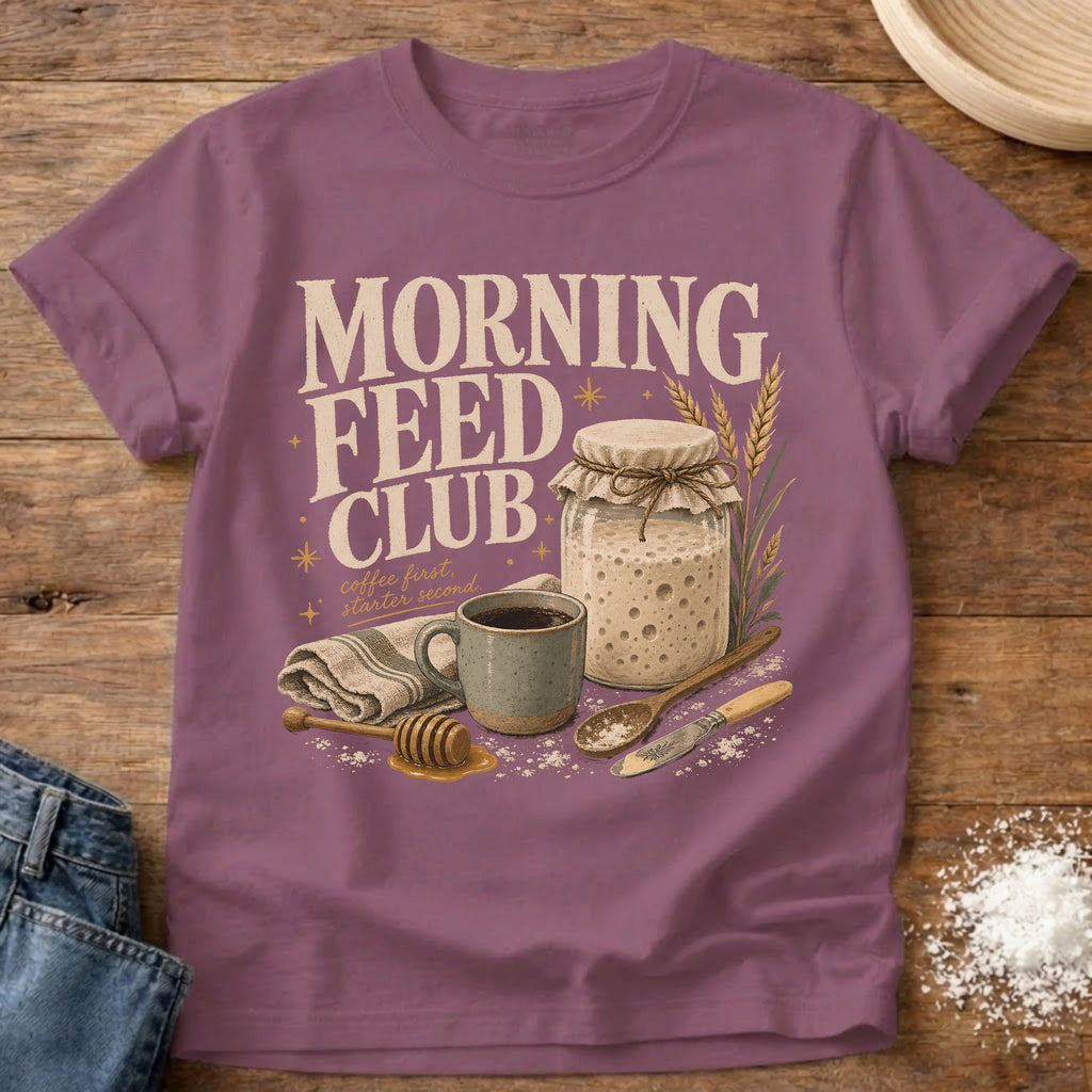 Knead More Fun Morning Feed Club sourdough t-shirt in Berry