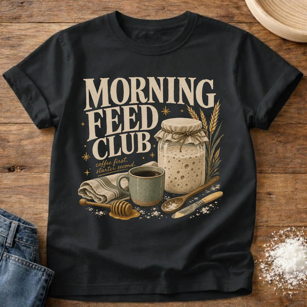 Knead More Fun Morning Feed Club sourdough t-shirt in Black