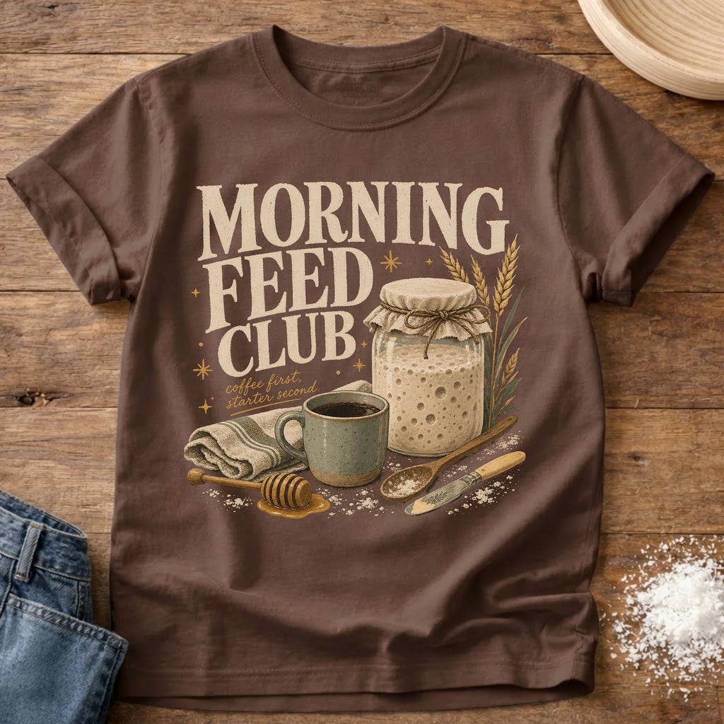 Knead More Fun Morning Feed Club sourdough t-shirt in Espresso