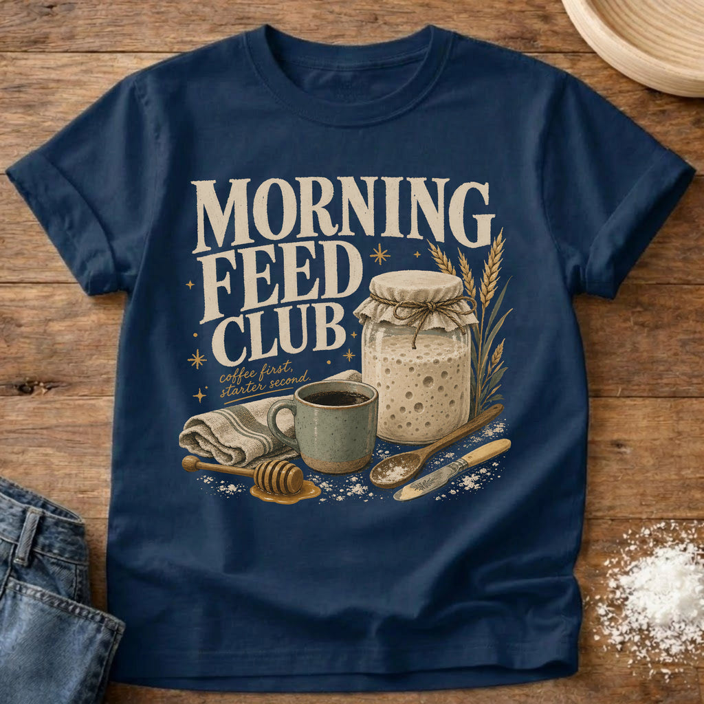 Knead More Fun Morning Feed Club sourdough t-shirt in Navy