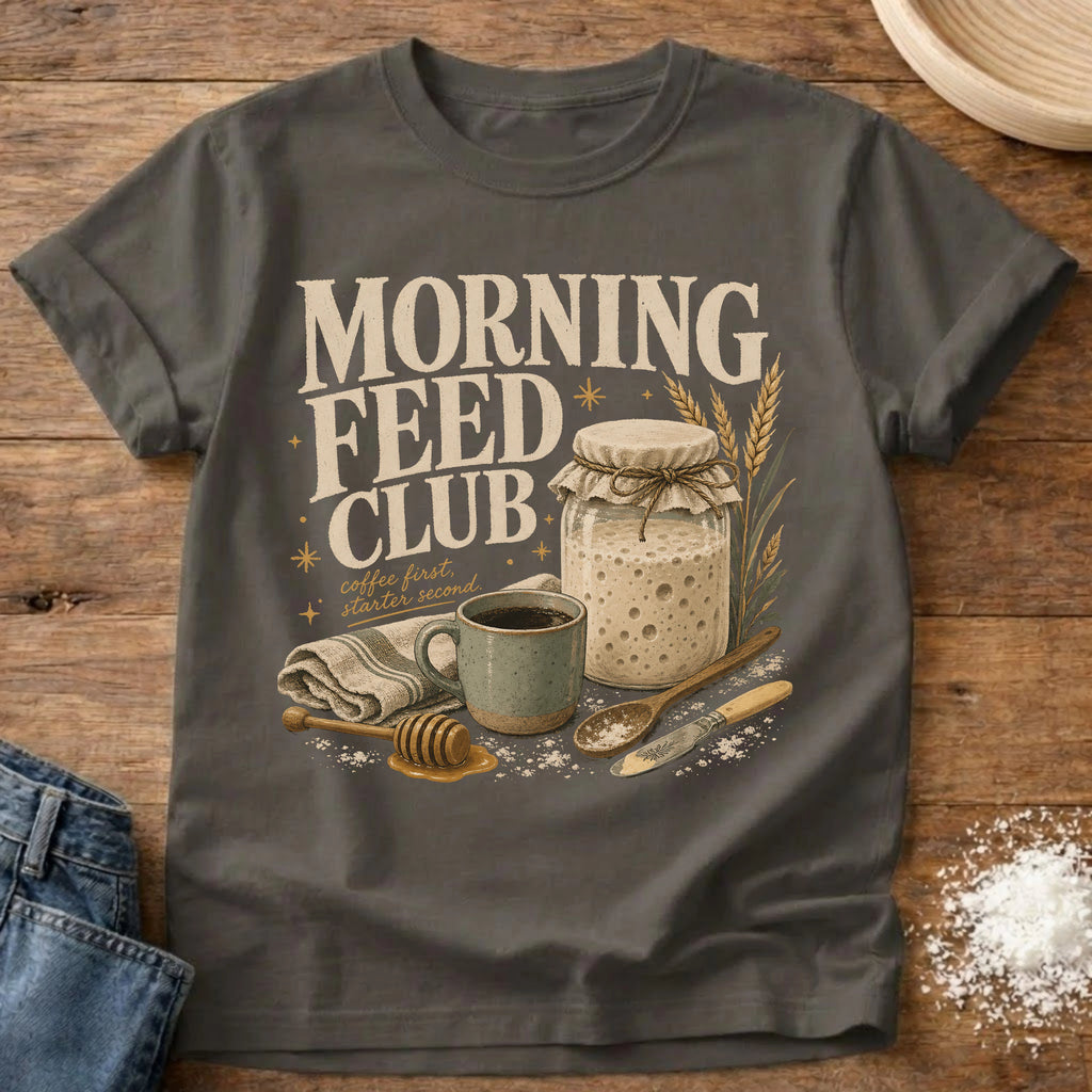 Knead More Fun Morning Feed Club sourdough t-shirt in Pepper