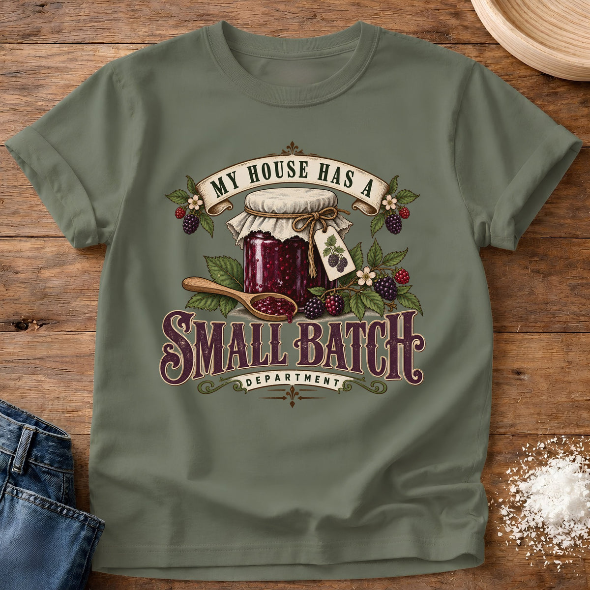 Knead More Fun Small Batch t-shirt in Moss