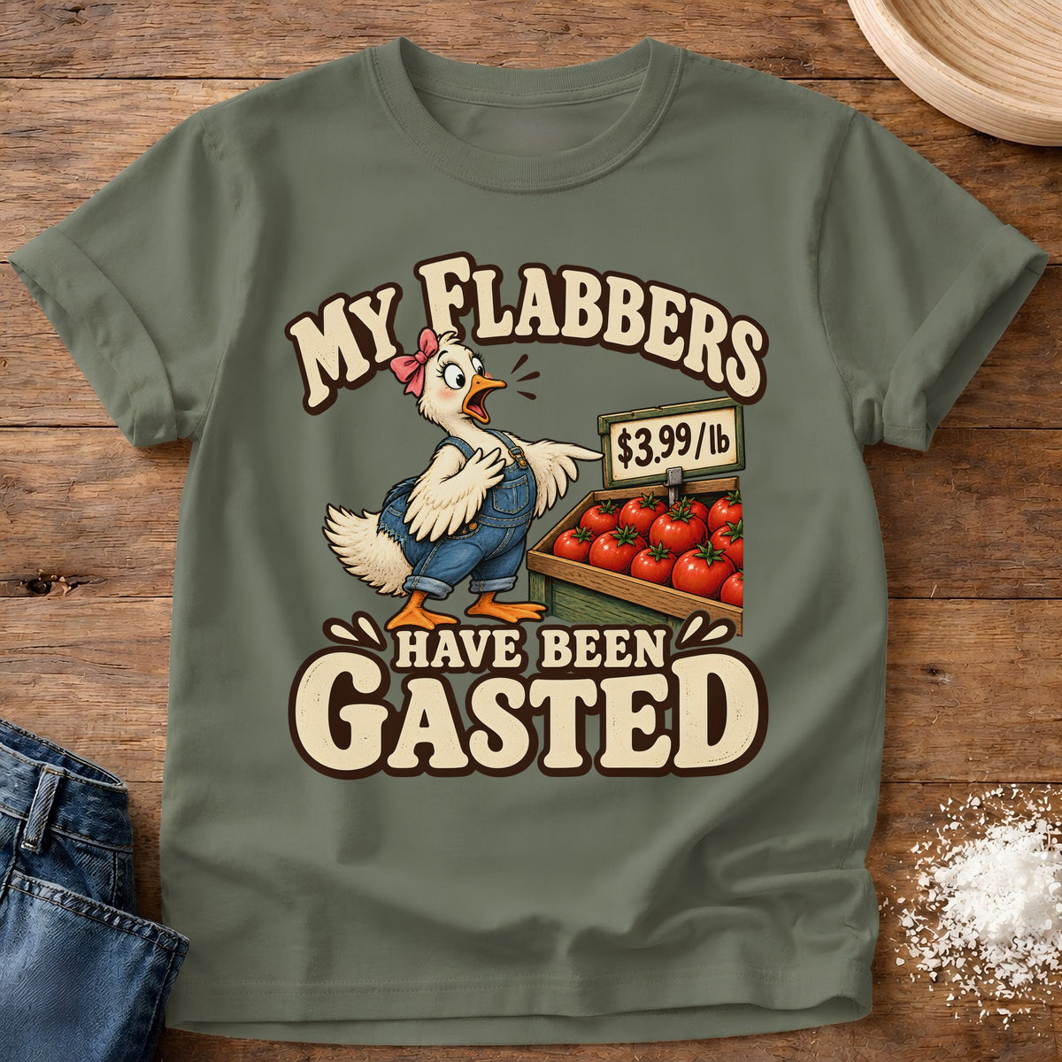 Knead More Fun Flabbergasted t-shirt in Moss