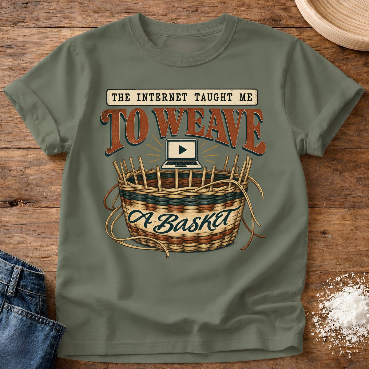 Knead More Fun Basket Weave t-shirt in Moss