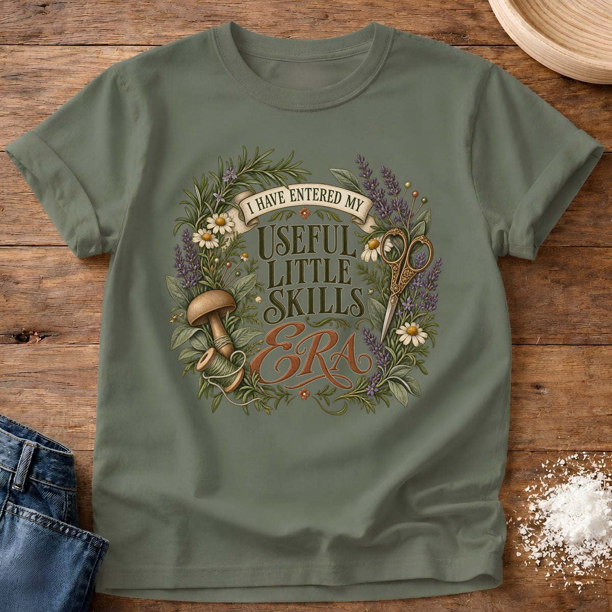 Knead More Fun Useful Little Skills t-shirt in Moss