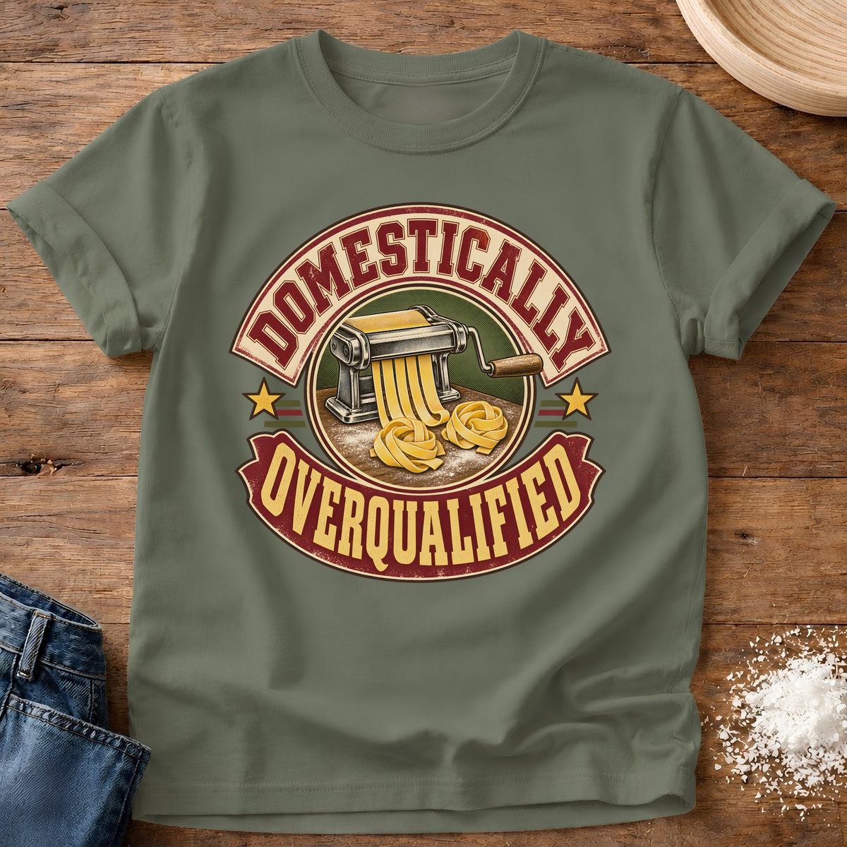 Knead More Fun Domestically Overqualified t-shirt in Moss