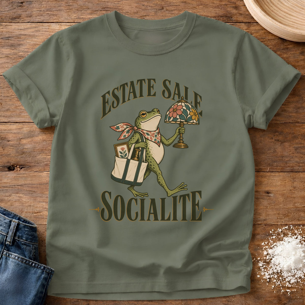 Knead More Fun Estate Sale Socialite graphic t-shirt in Moss