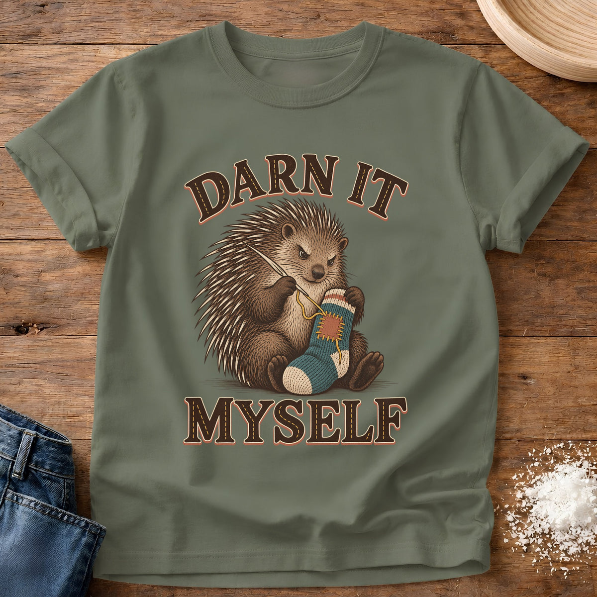 Knead More Fun Darn It graphic t-shirt in Moss