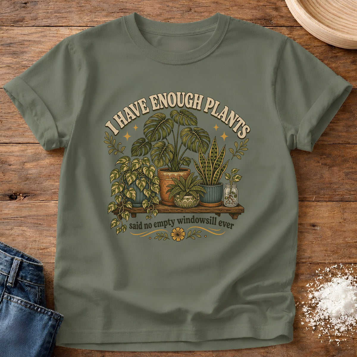 Knead More Fun Enough Plants graphic t-shirt in Moss