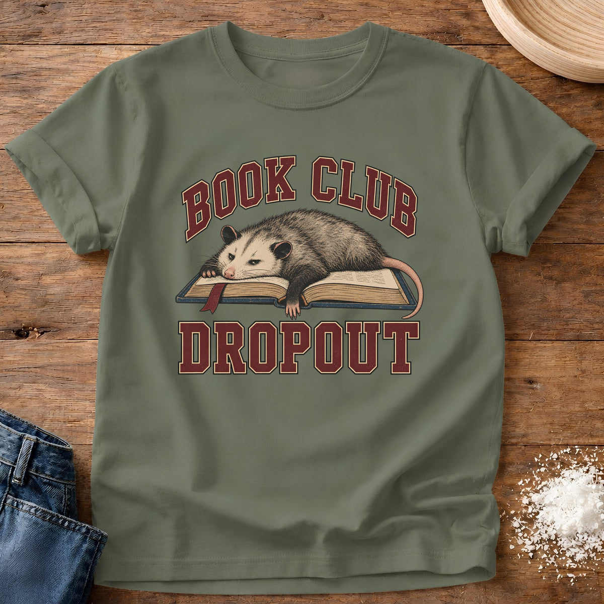 Knead More Fun Book Club Dropout graphic t-shirt in Moss