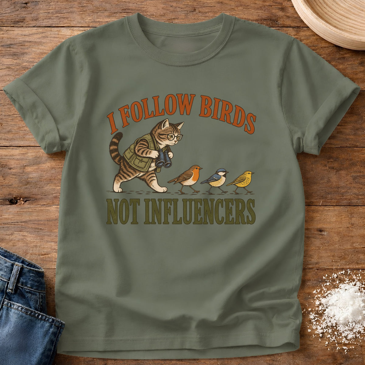 Knead More Fun Follow Birds graphic t-shirt in Moss