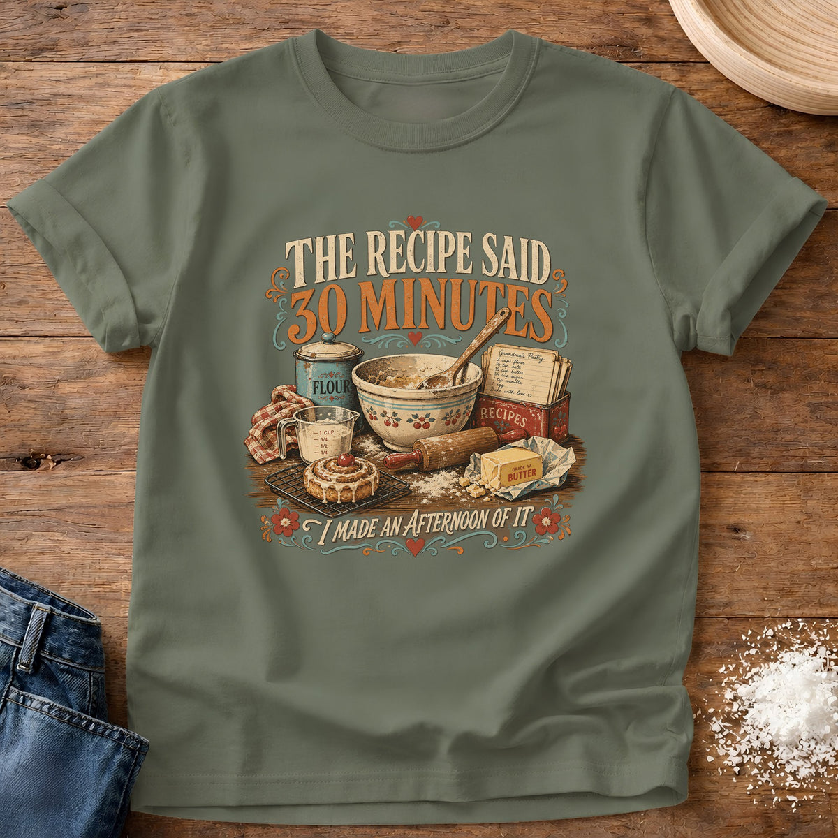 Knead More Fun Recipe Said graphic t-shirt in Moss