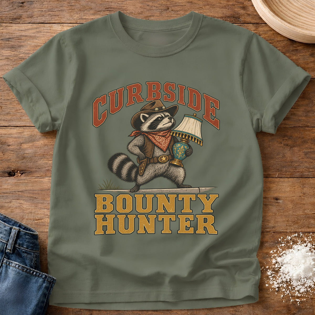 Knead More Fun Curbside Bounty Hunter graphic t-shirt in Moss