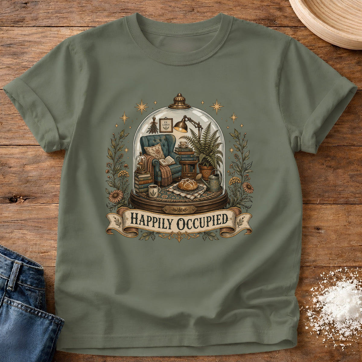 Knead More Fun Happily Occupied graphic t-shirt in Moss