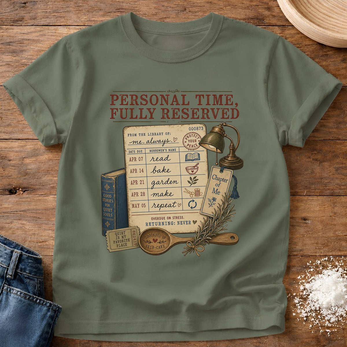 Knead More Fun Fully Reserved graphic t-shirt in Moss