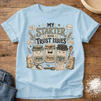 Knead More Fun My Starter Has Trust Issues sourdough t-shirt in Chambray