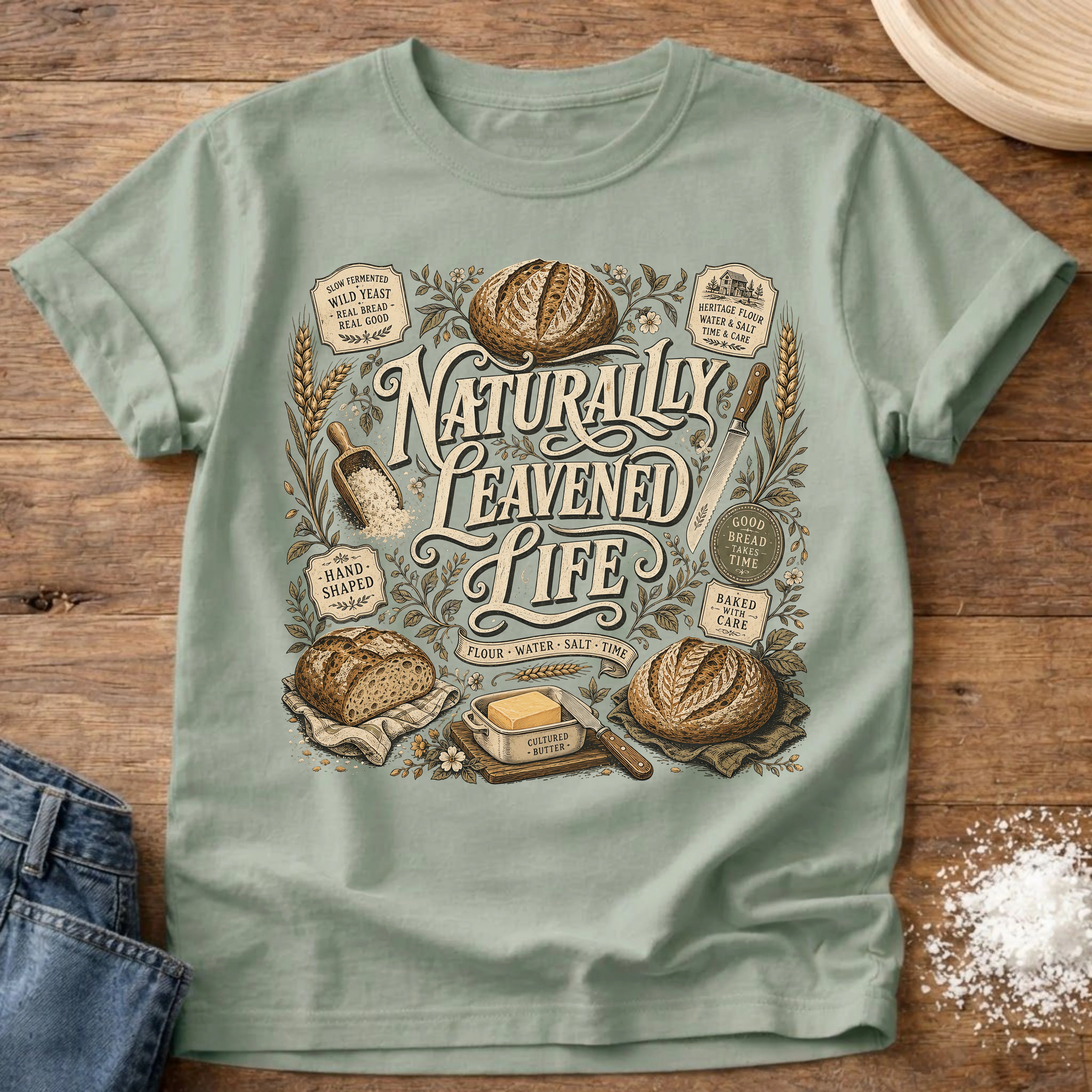 Knead More Fun Naturally Leavened Life sourdough t-shirt in Bay
