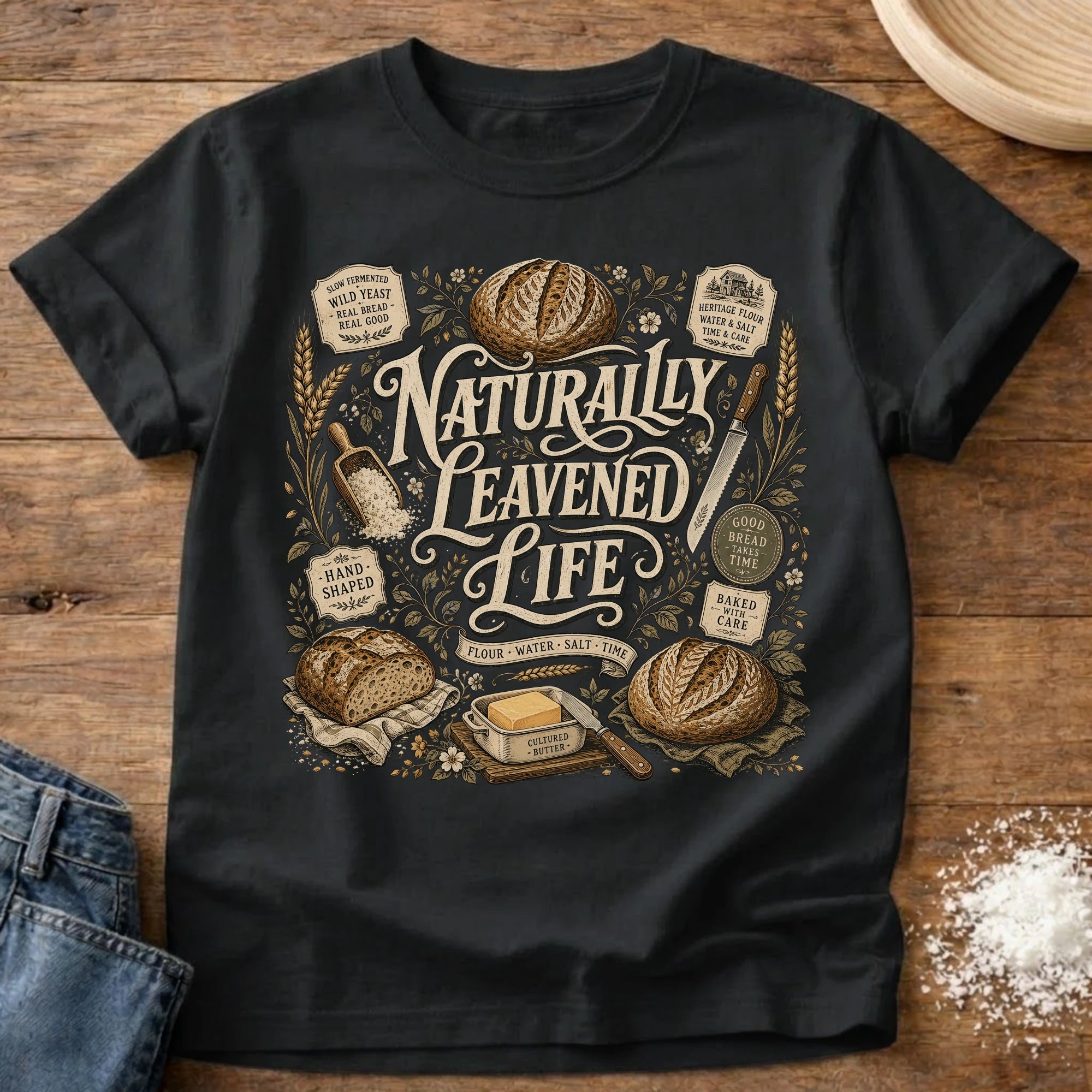 Knead More Fun Naturally Leavened Life sourdough t-shirt in Black