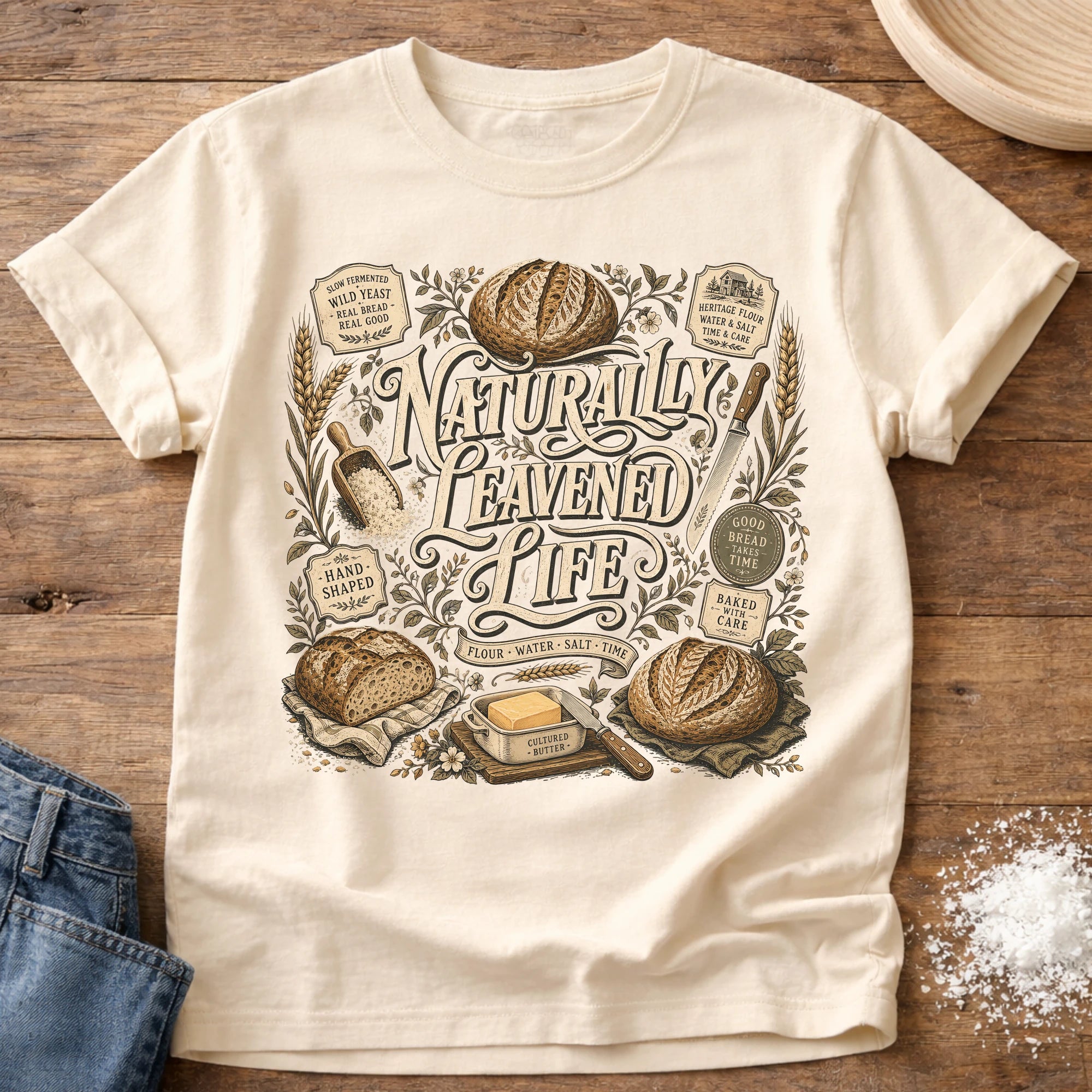 Knead More Fun Naturally Leavened Life sourdough t-shirt in Ivory