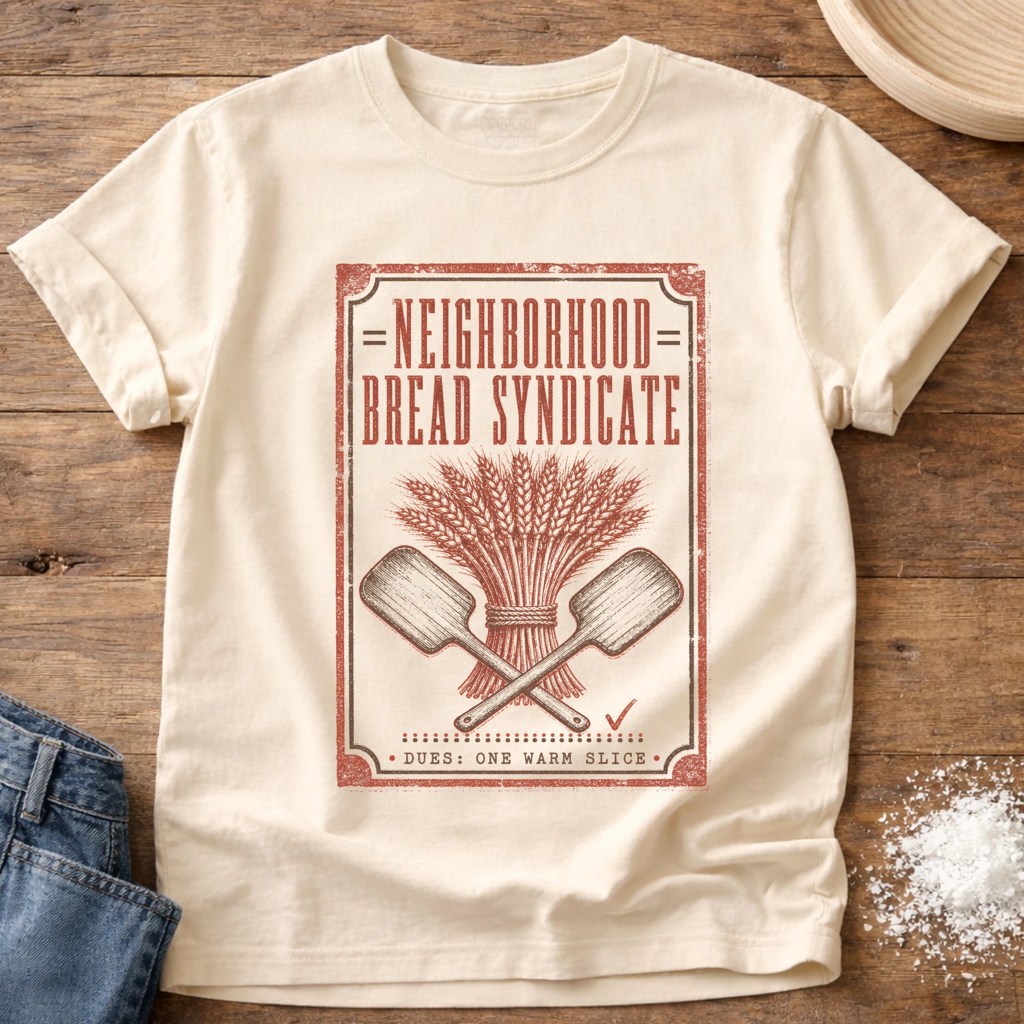 Knead More Fun Neighborhood Bread Syndicate sourdough t-shirt in Ivory