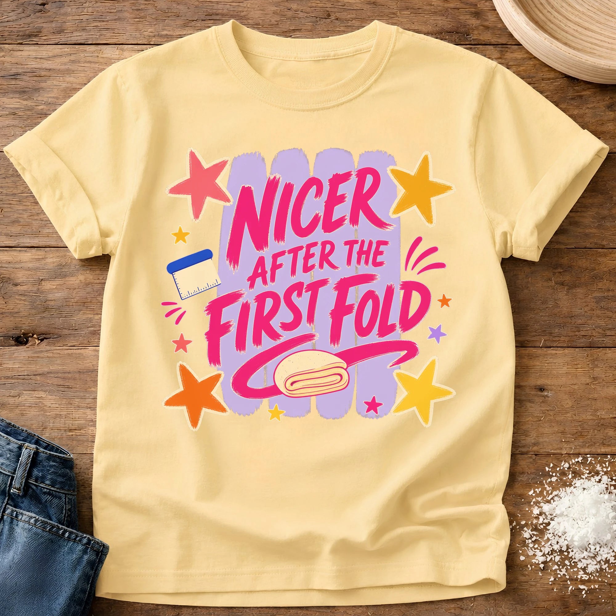 Knead More Fun Nicer sourdough t-shirt in Butter