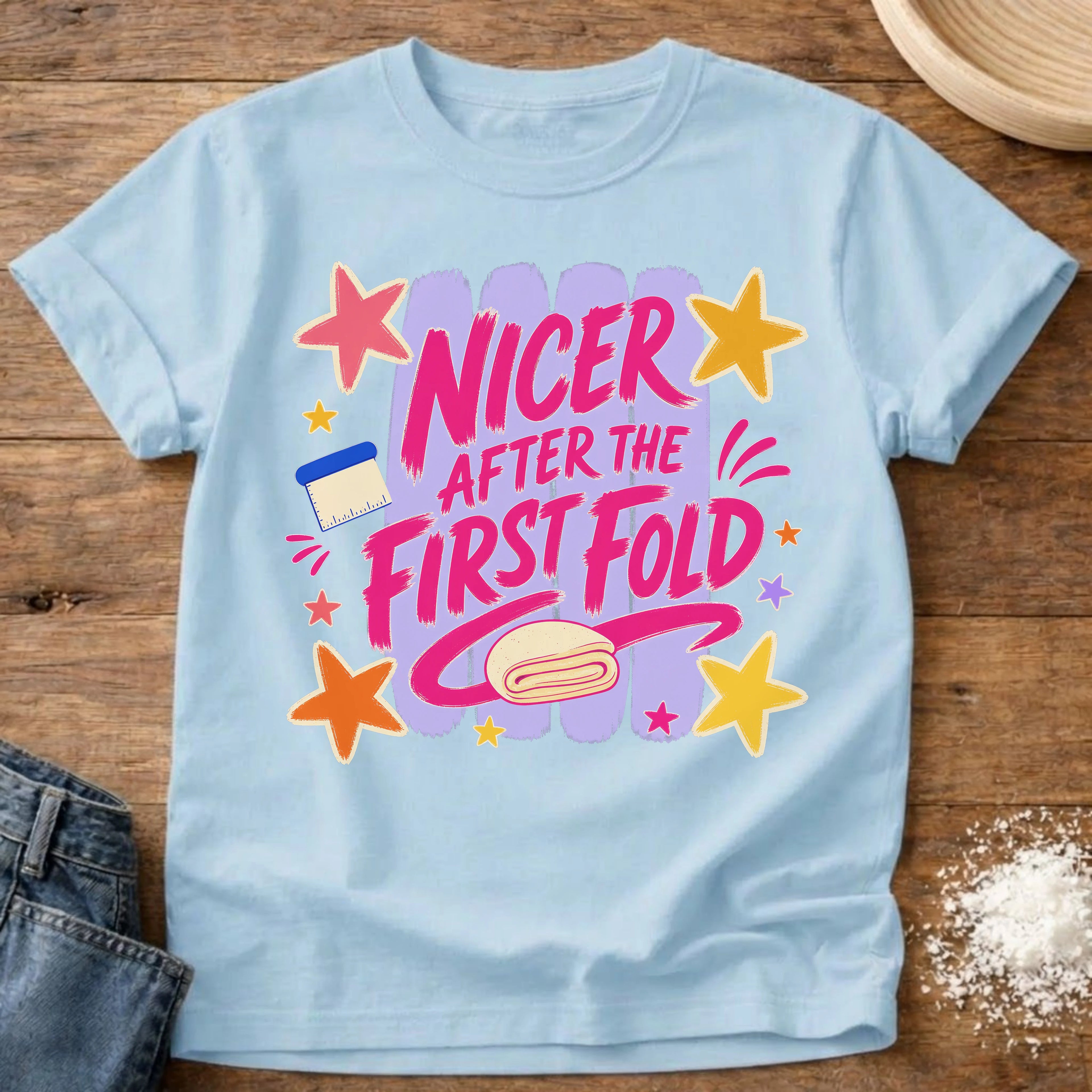 Knead More Fun Nicer sourdough t-shirt in Chambray