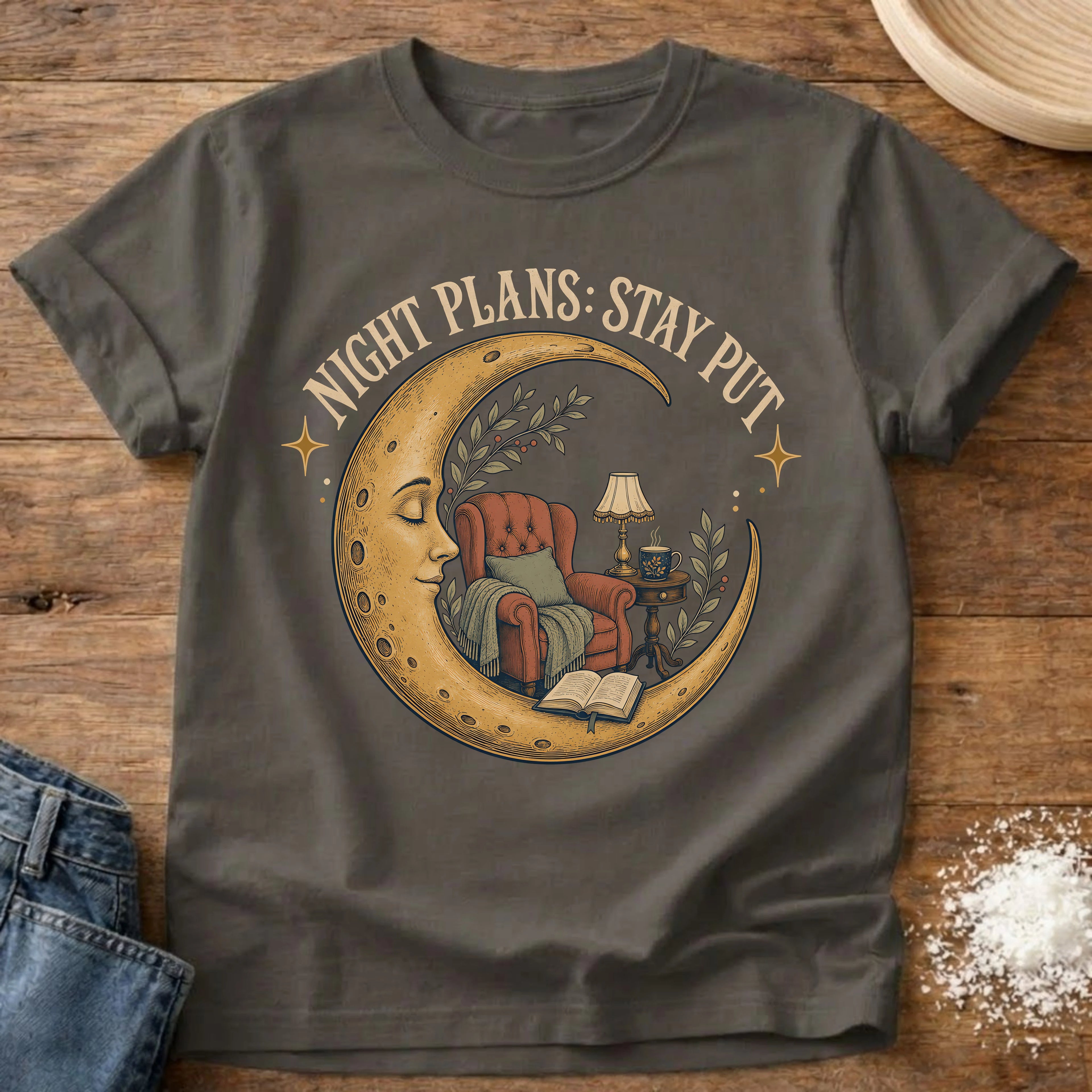 Knead More Fun Night Plans Stay Put cozy t-shirt in Pepper