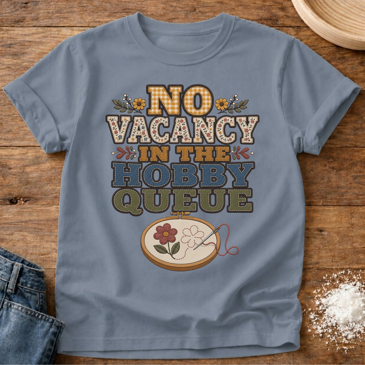 Knead More Fun No Vacancy homebody t-shirt in Blue Jean