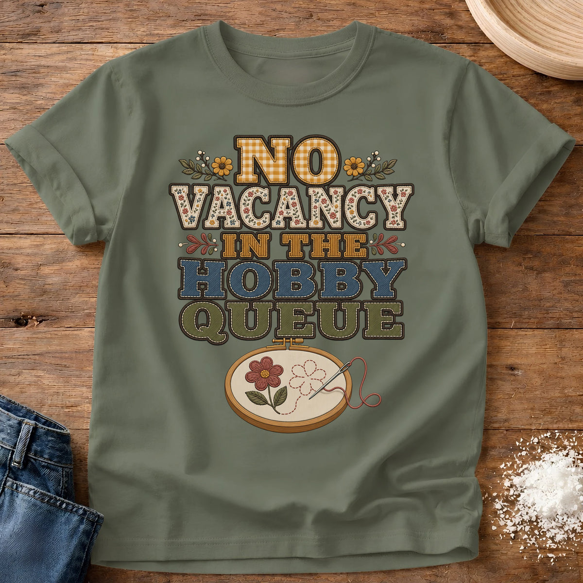 Knead More Fun No Vacancy homebody t-shirt in Moss