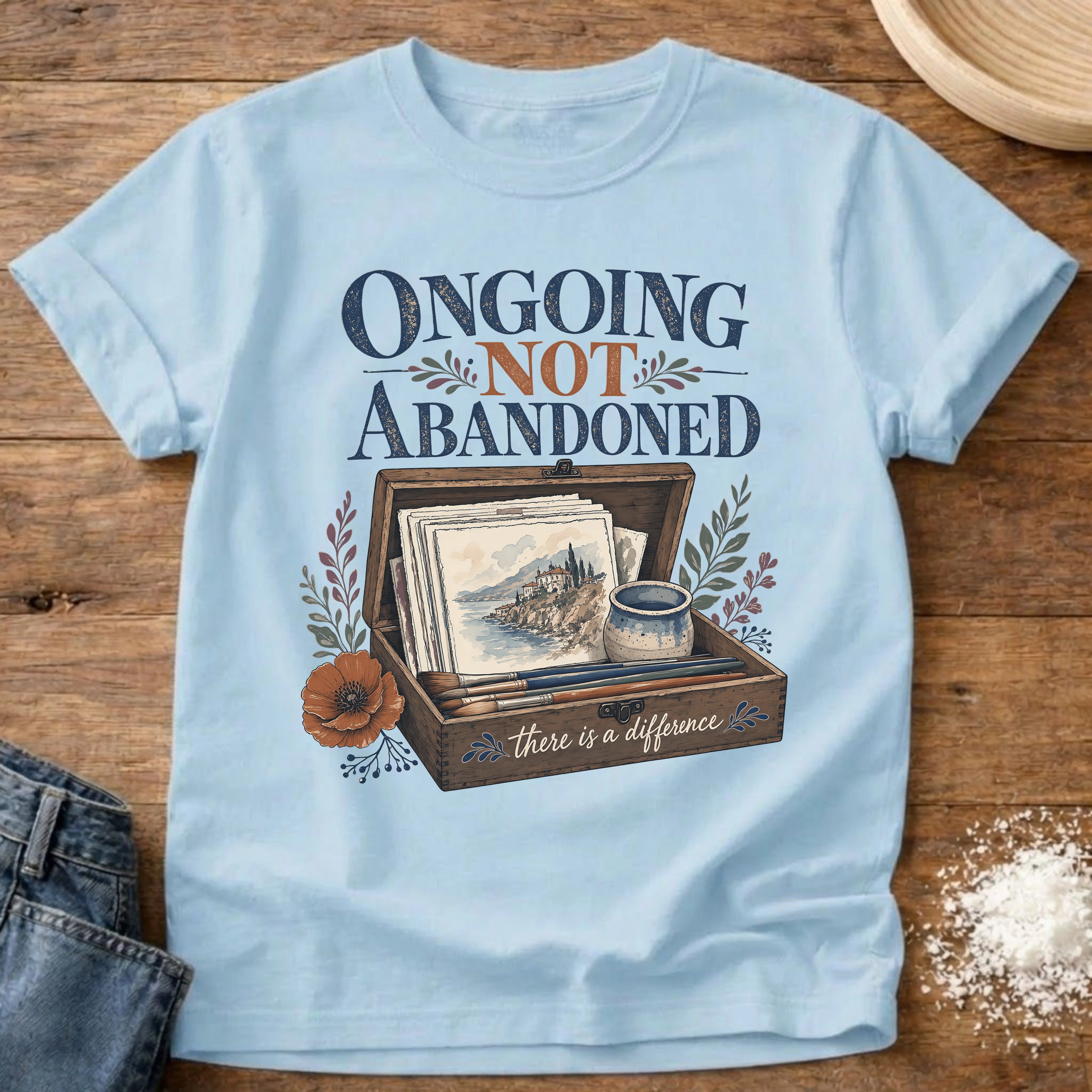 Knead More Fun Ongoing Not Abandoned crafter t-shirt in Chambray