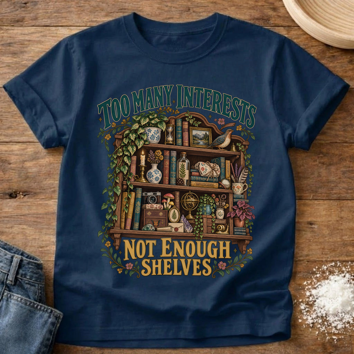 Knead More Fun Not Enough Shelves grannycore t-shirt in Navy