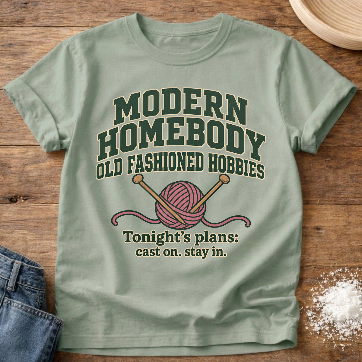 Knead More Fun Old Fashioned Hobbies knitting t-shirt in Bay
