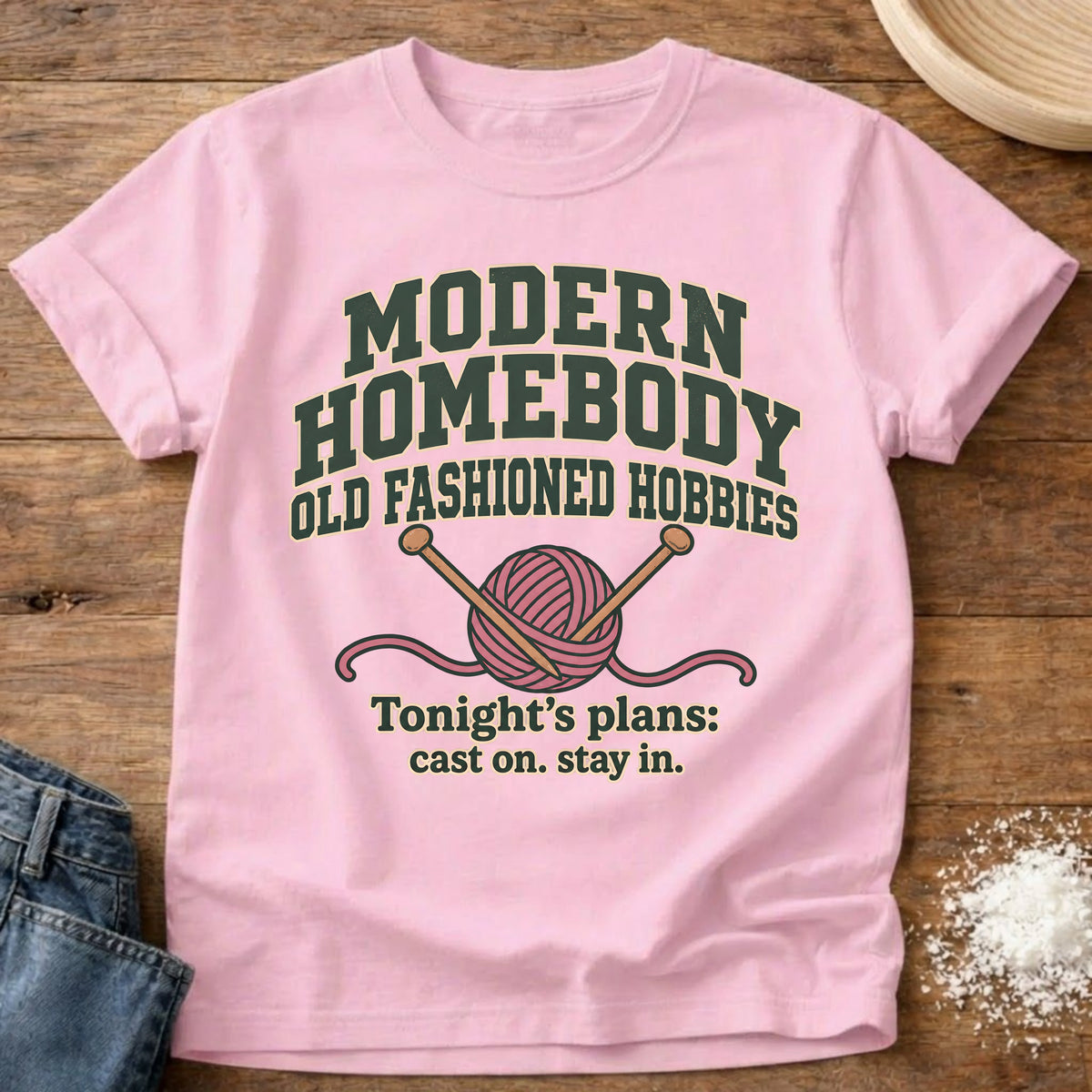 Knead More Fun Old Fashioned Hobbies knitting t-shirt in Blossom