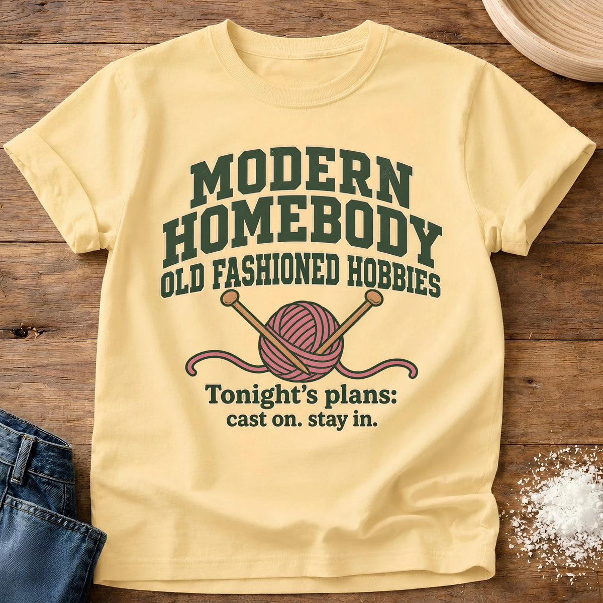 Knead More Fun Old Fashioned Hobbies knitting t-shirt in Butter