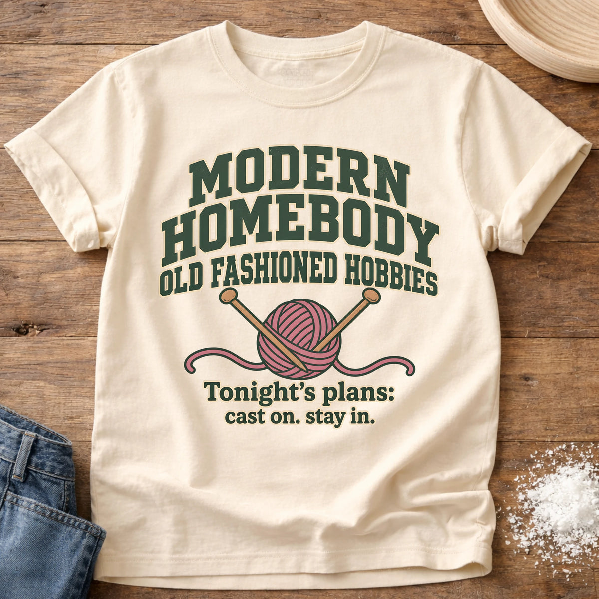 Knead More Fun Old Fashioned Hobbies knitting t-shirt in Ivory