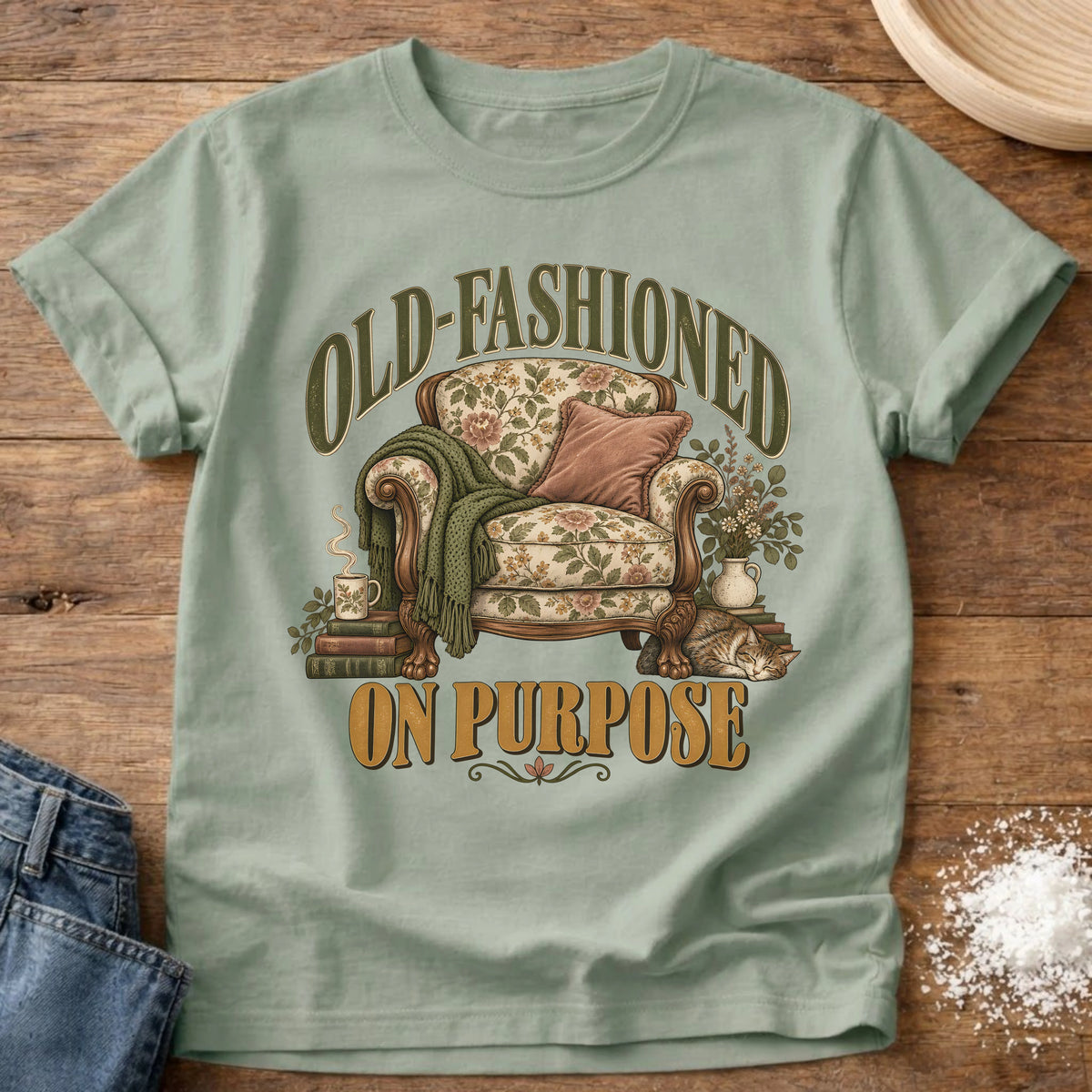 Knead More Fun Old-Fashioned On Purpose grannycore t-shirt in Bay