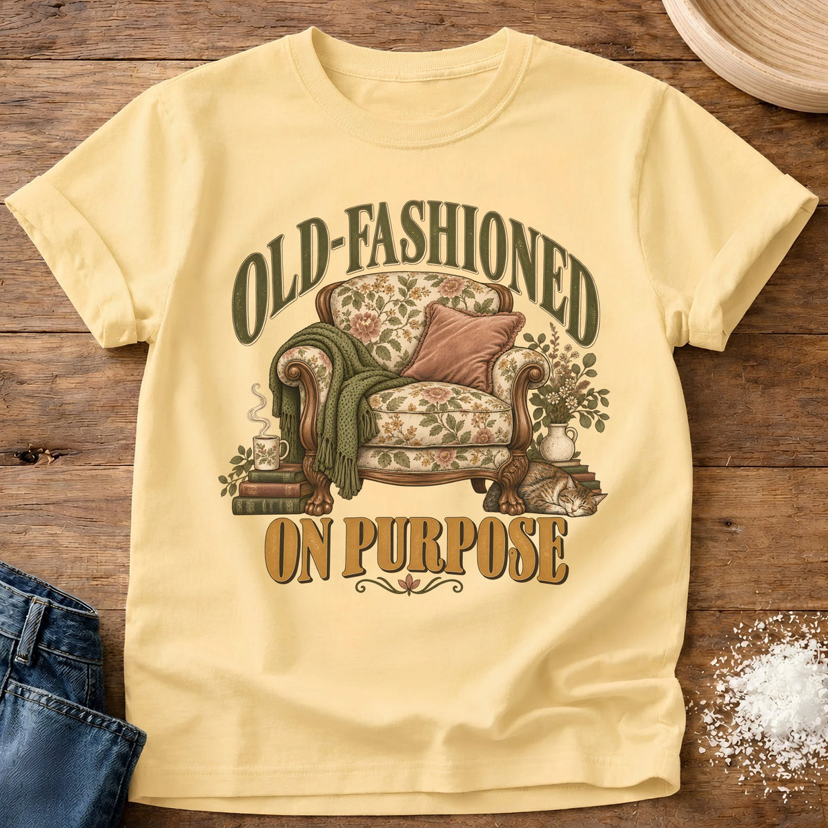 Knead More Fun Old-Fashioned On Purpose grannycore t-shirt in Butter