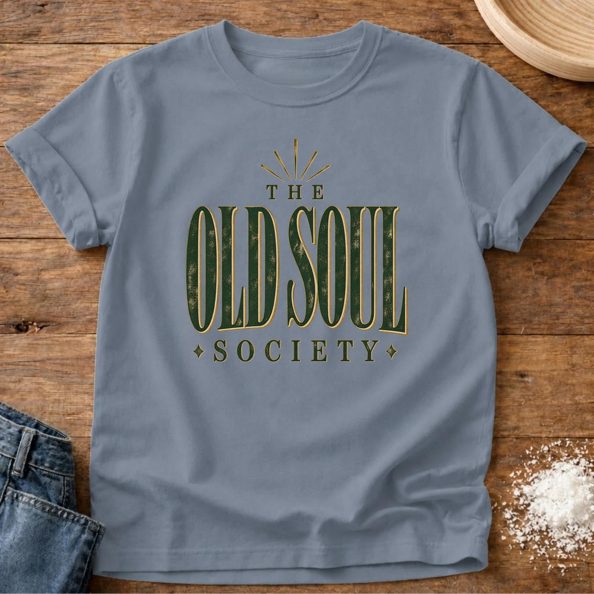 Knead More Fun Old Soul Society grannycore t-shirt in Blue Jean