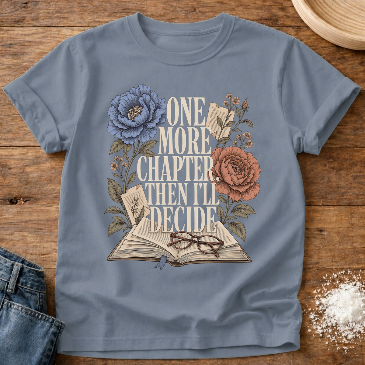 Knead More Fun One More Chapter homebody t-shirt in Blue Jean