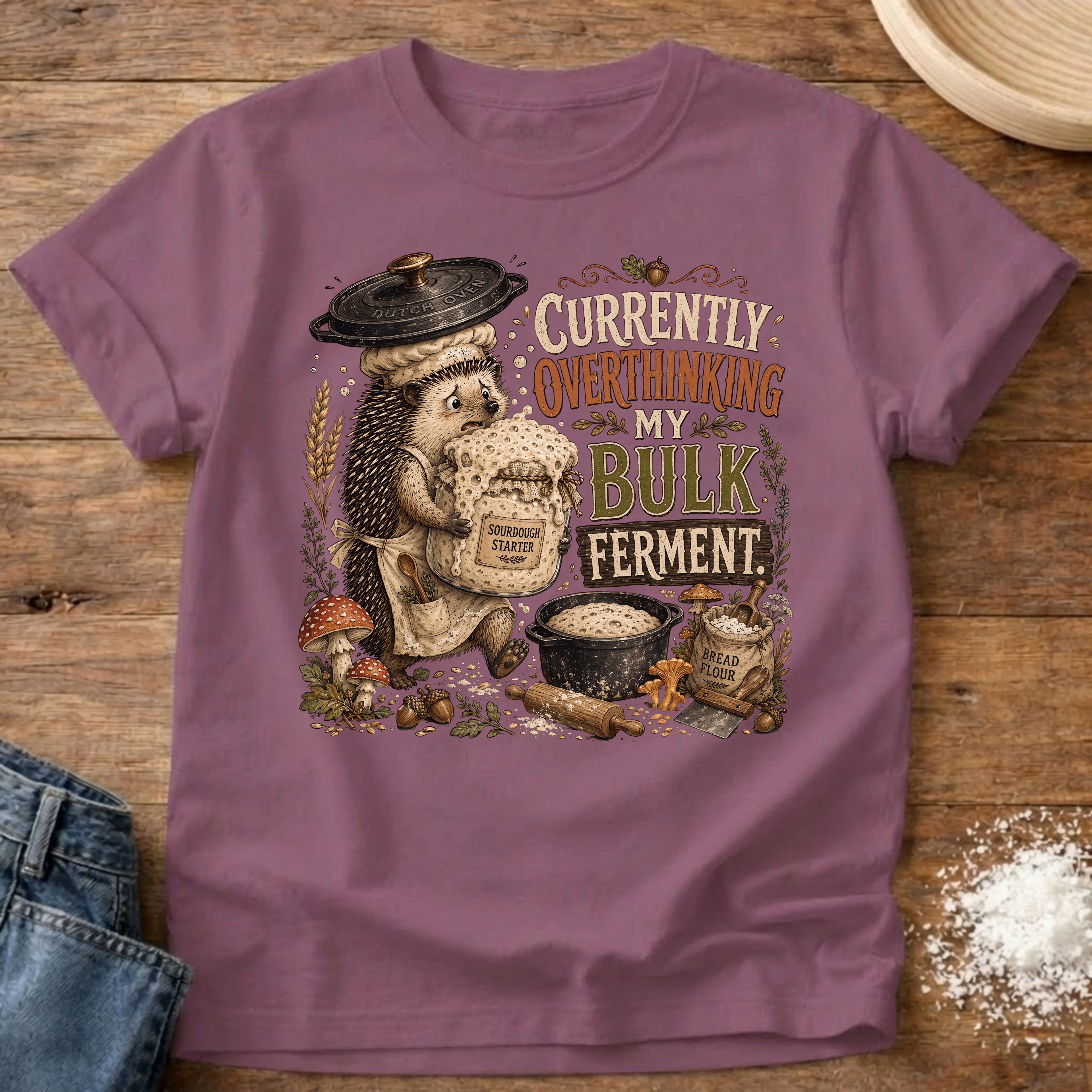 Knead More Fun Overthinking My Bulk Ferment Hedgehog sourdough t-shirt in Berry