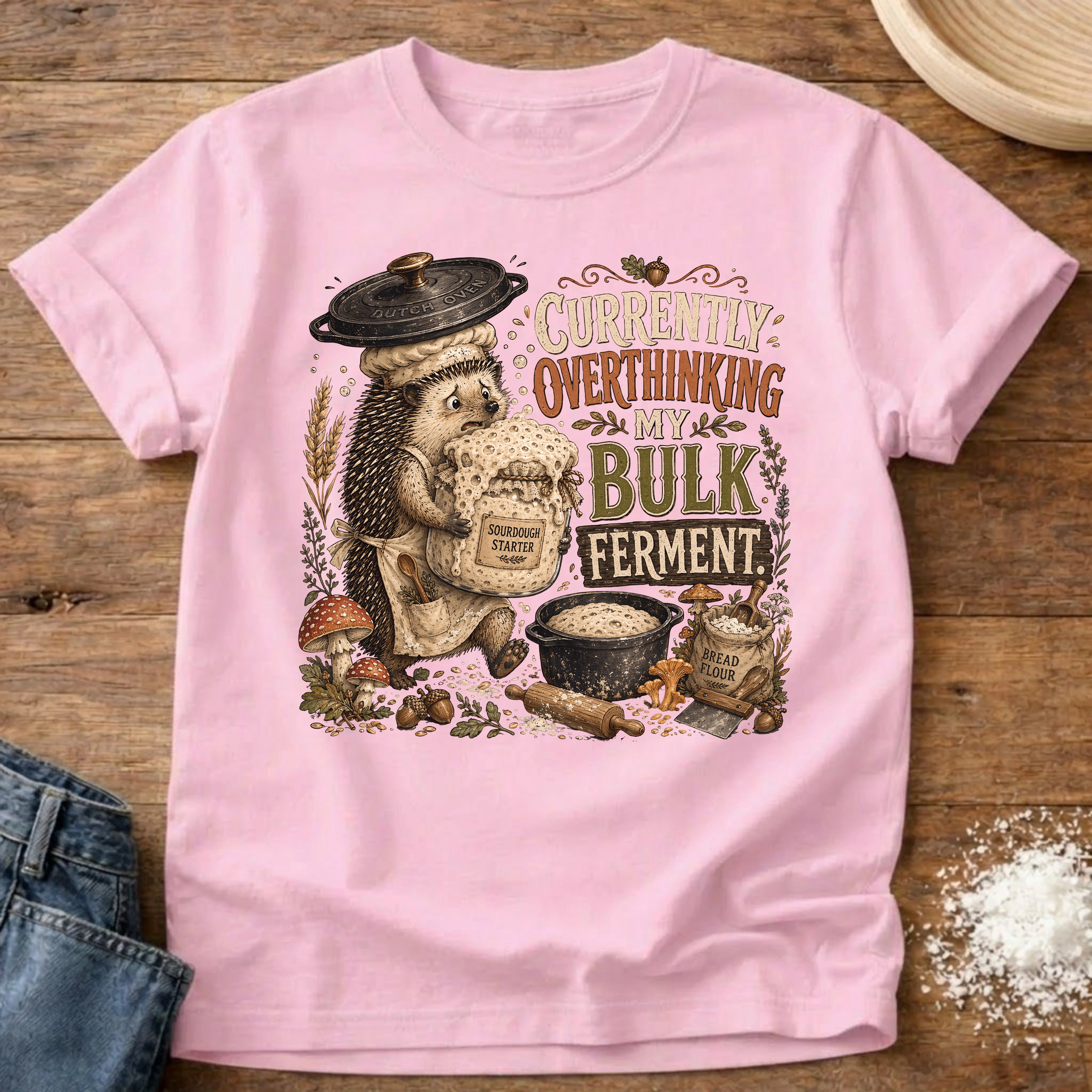 Knead More Fun Overthinking My Bulk Ferment Hedgehog sourdough t-shirt in Blossom