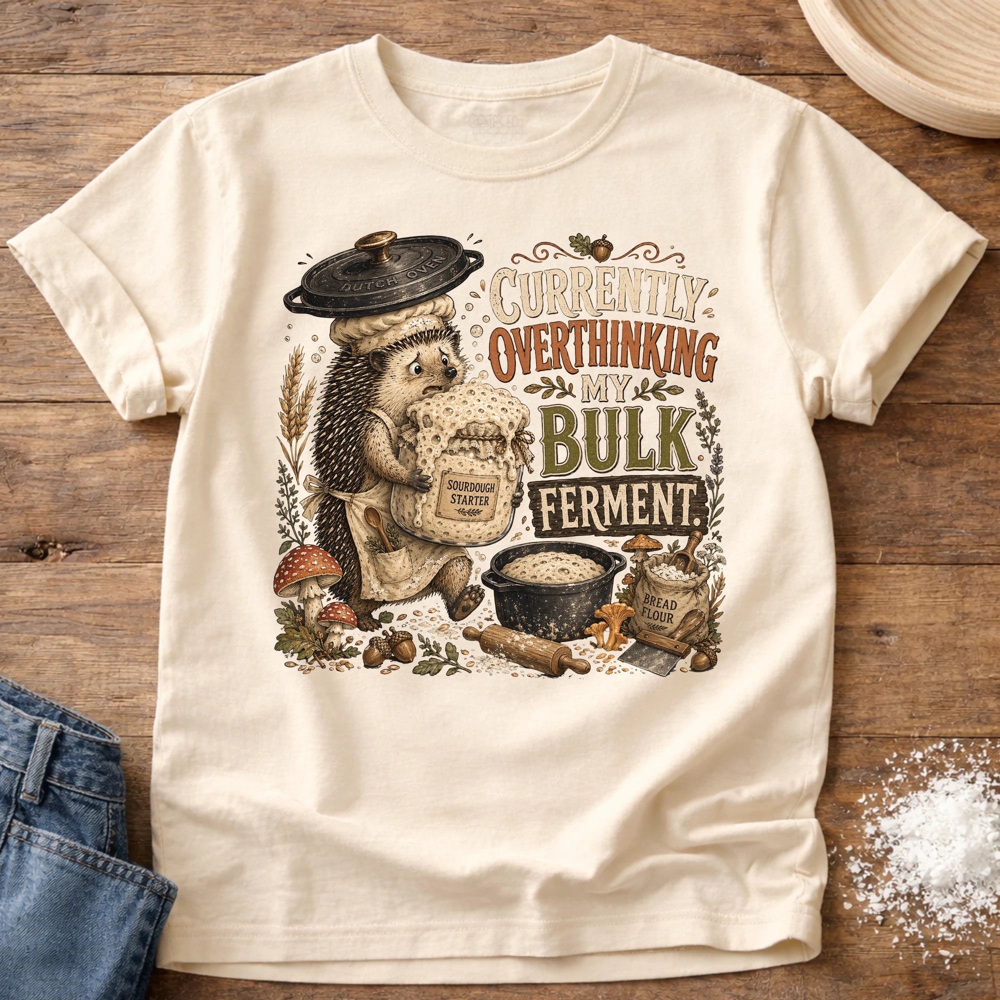 Knead More Fun Overthinking My Bulk Ferment Hedgehog sourdough t-shirt in Ivory