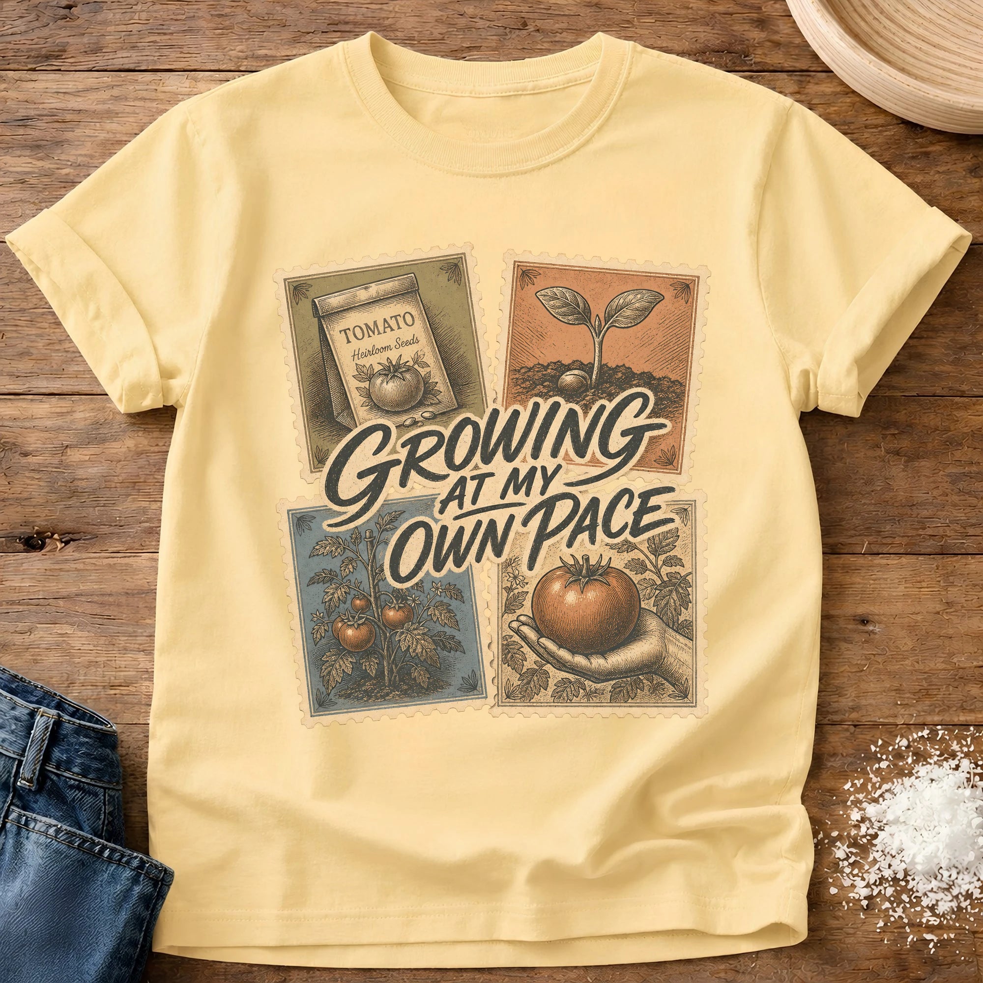 Knead More Fun Growing At My Own Pace garden t-shirt in Butter