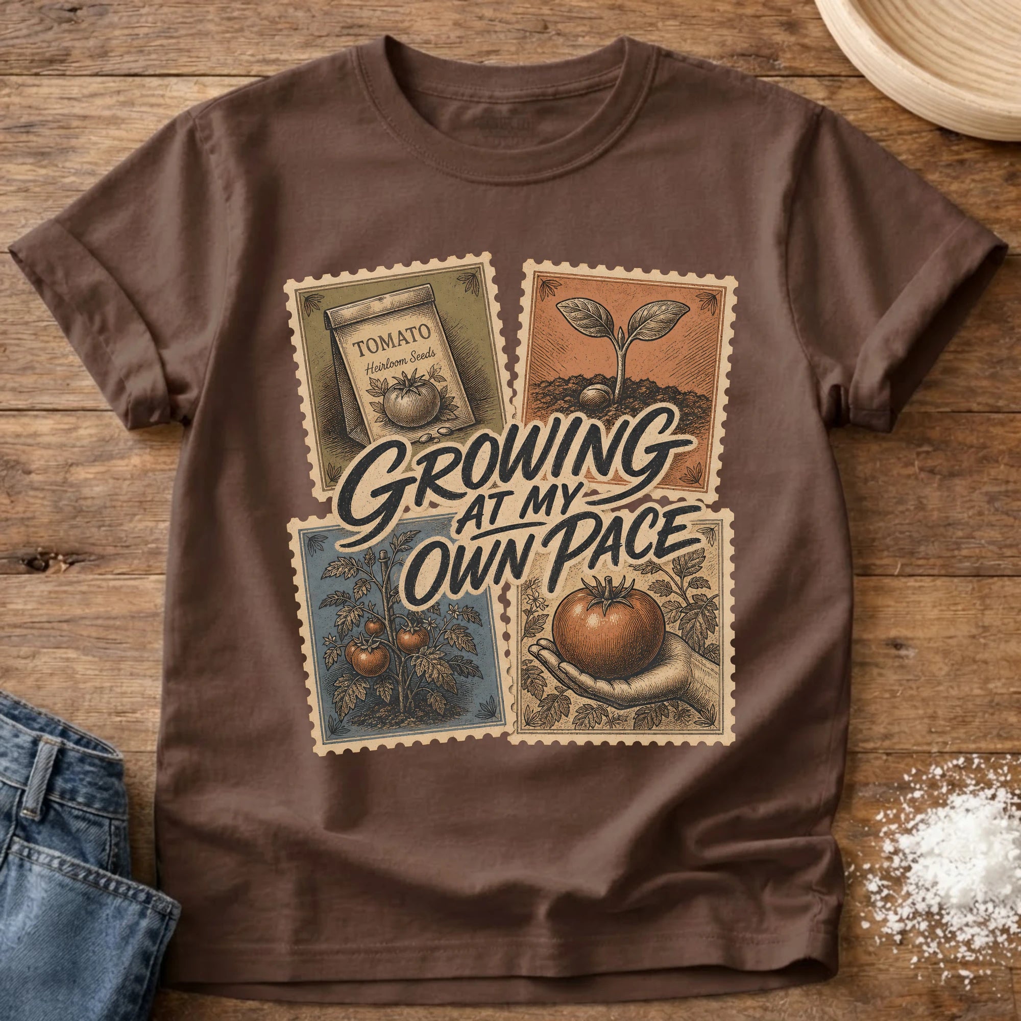 Knead More Fun Growing At My Own Pace garden t-shirt in Espresso
