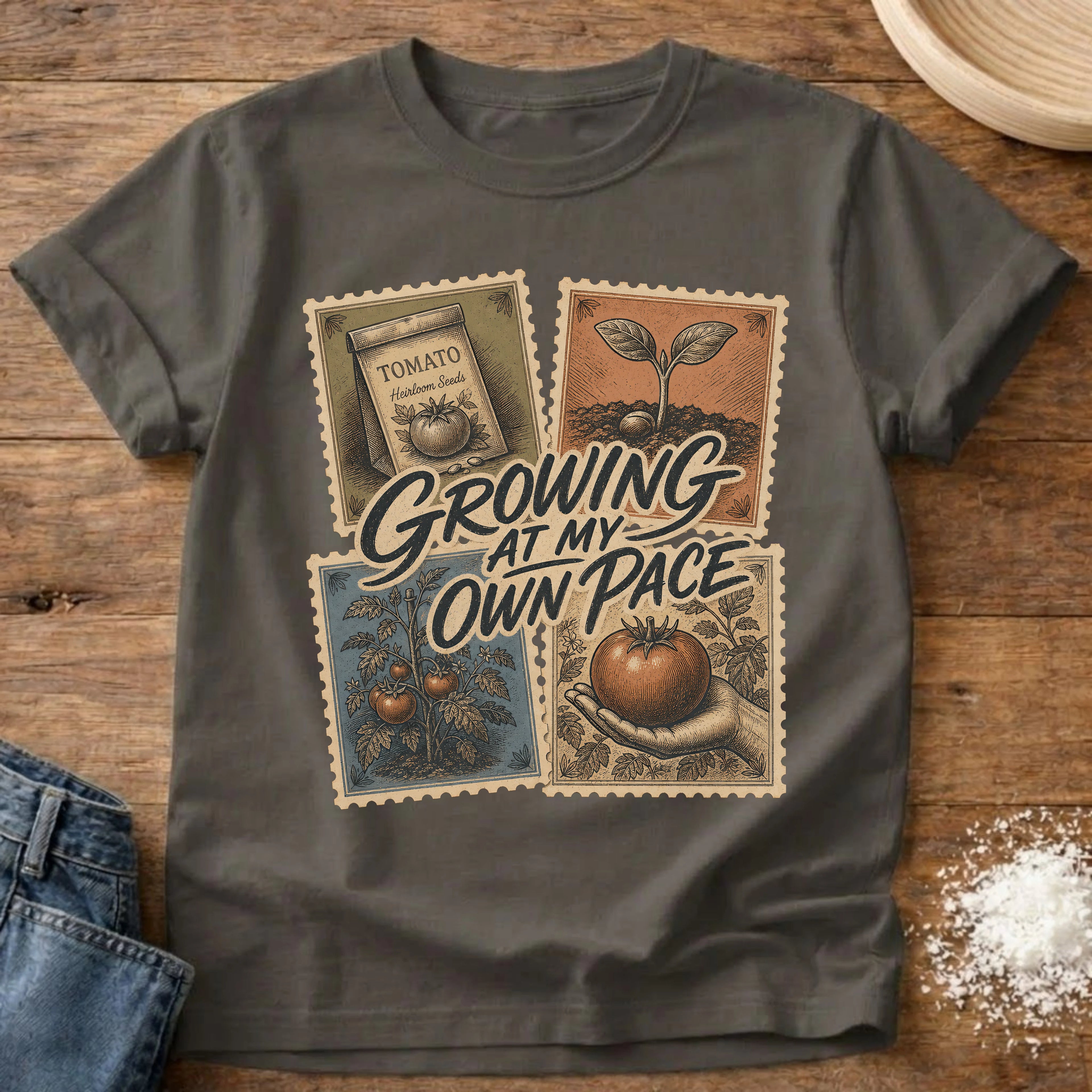 Knead More Fun Growing At My Own Pace garden t-shirt in Pepper