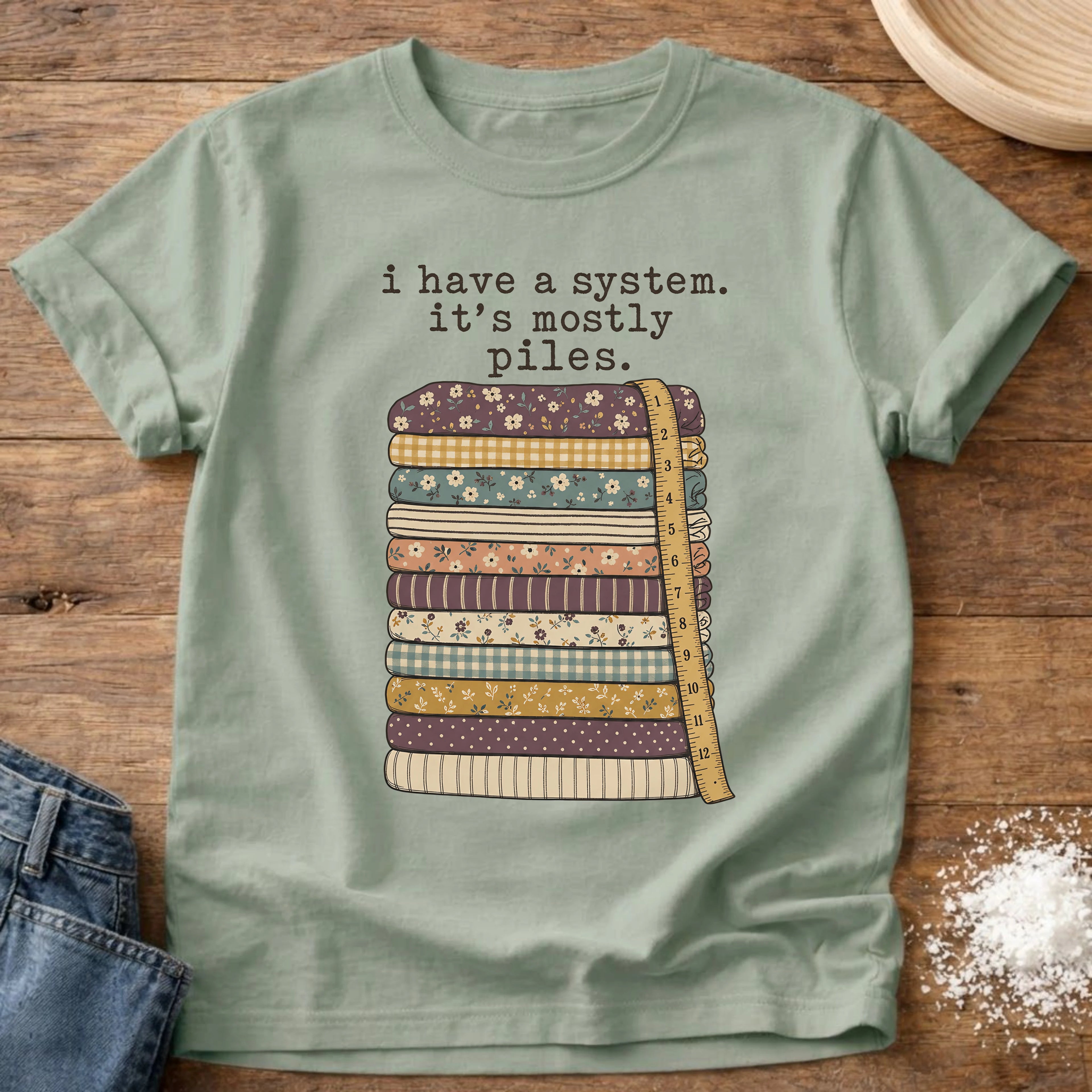 Knead More Fun It's Mostly Piles quilting t-shirt in Bay