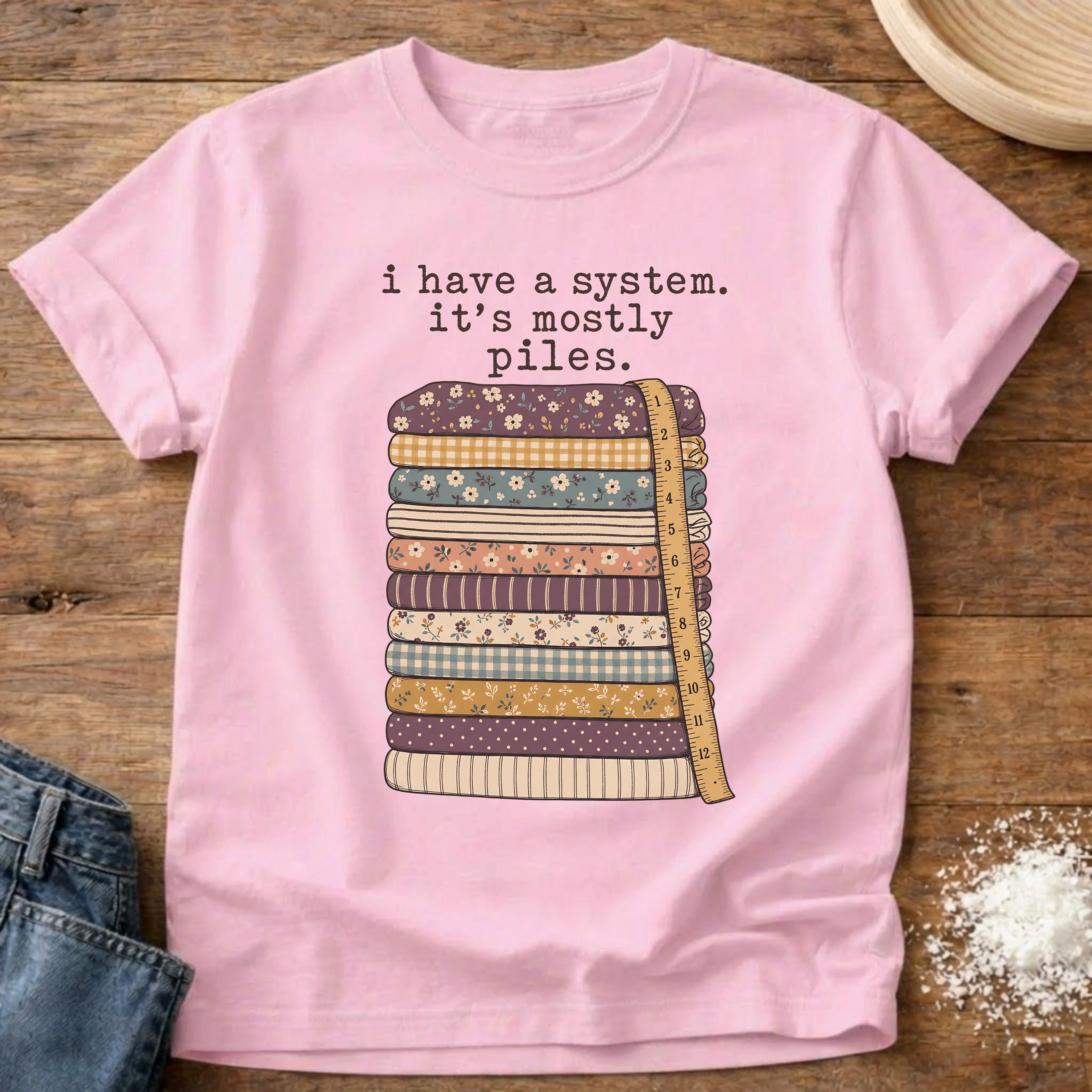 Knead More Fun It's Mostly Piles quilting t-shirt in Blossom